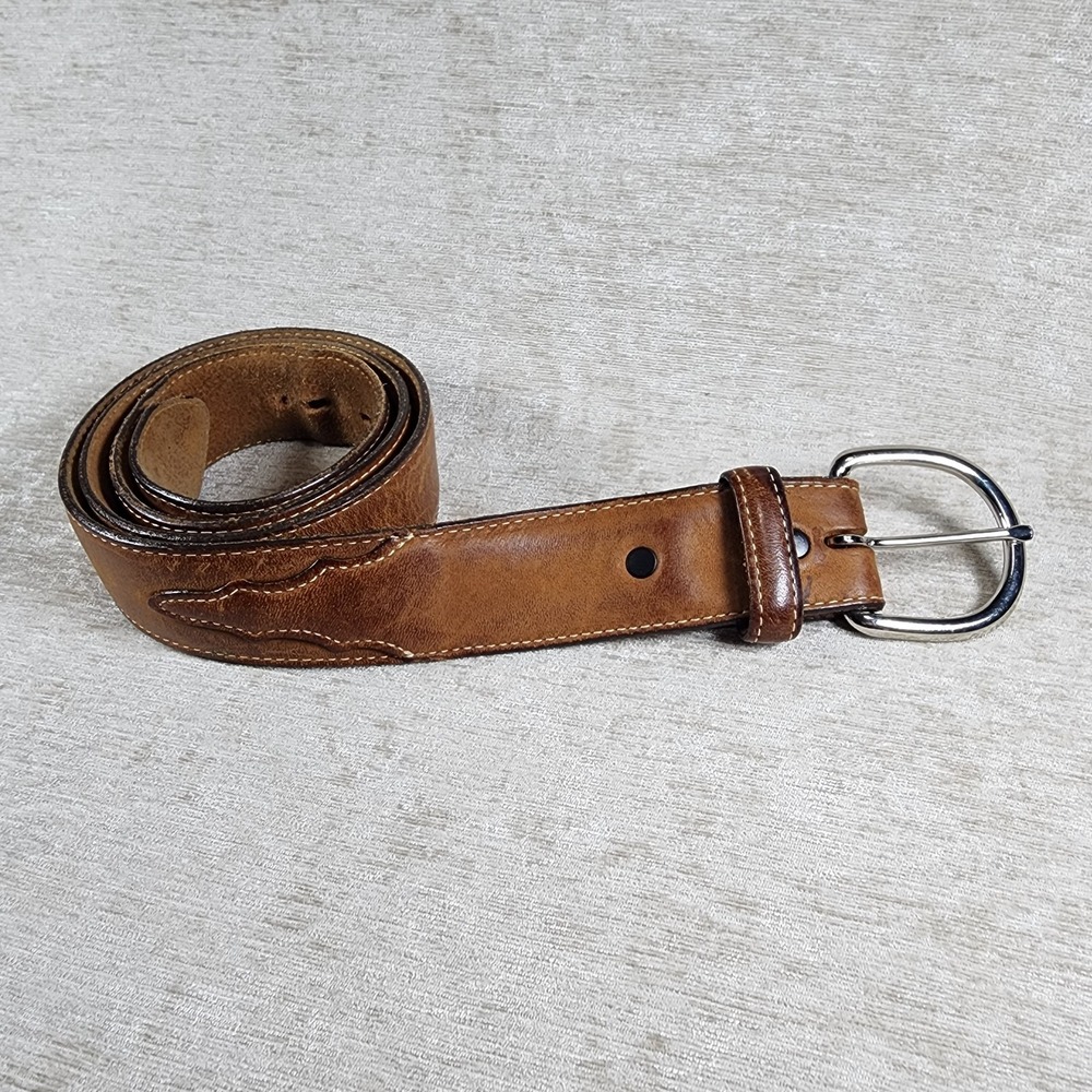 Silver Creek Classics Brown Leather Western Top Stitched Belt Silver Buckle~38